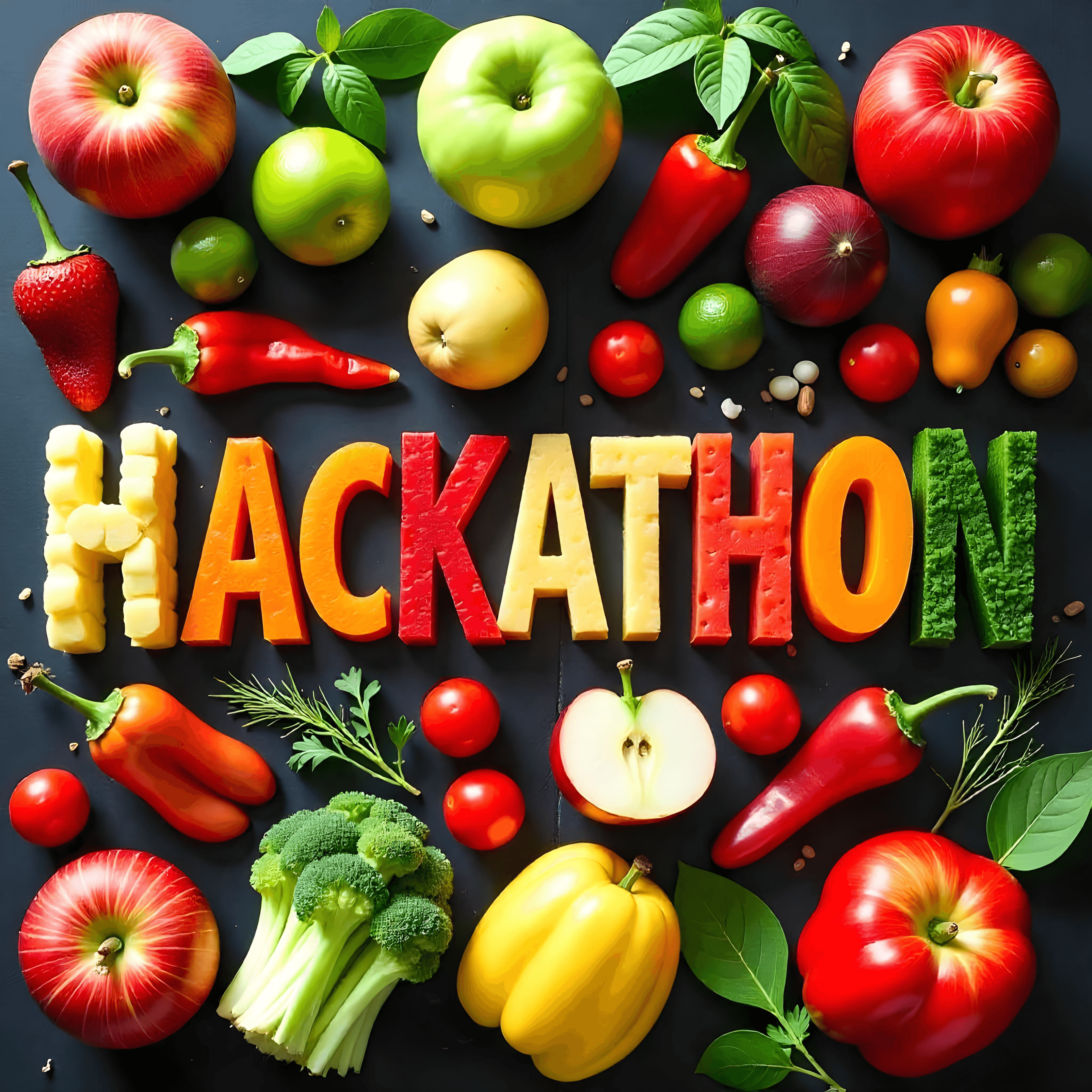 Hackathon written with vegetables